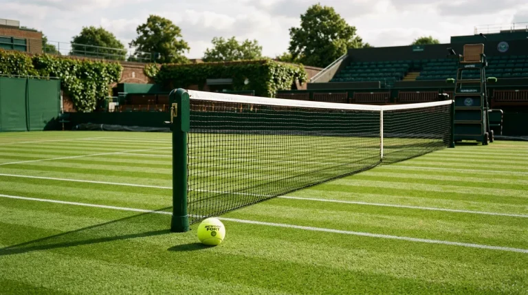 Pista de hierba con líneas blancas durante la temporada de césped del circuito WTA