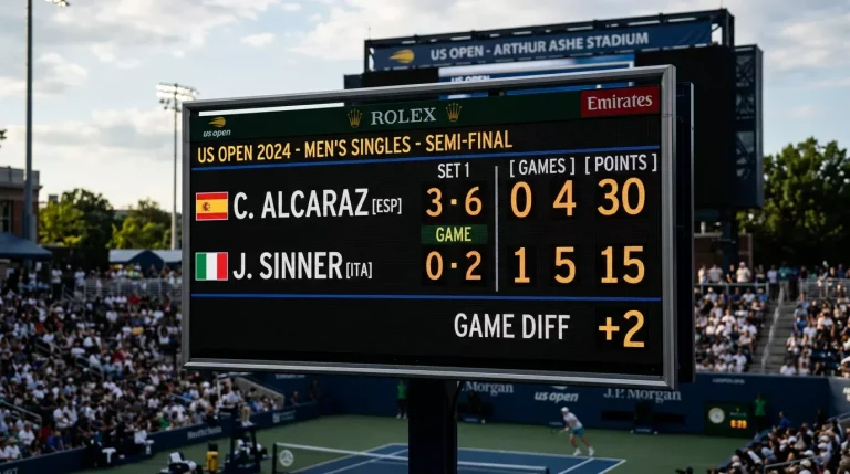 Marcador de tenis mostrando un resultado parcial con diferencia de juegos entre dos jugadoras