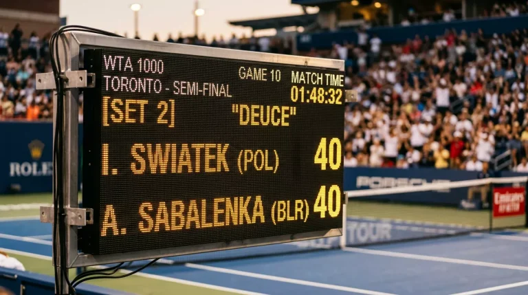 Marcador de tenis en situación 30-30 durante un partido WTA